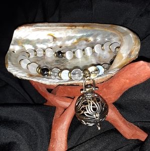 9" Selenite Bracelet Lotus Locket Style Pendant, Perfect Mediation Gift Set